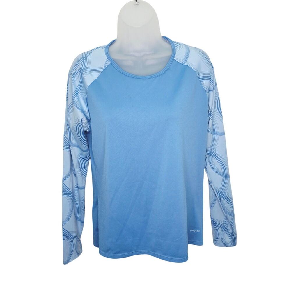 Patagonia Women's Baselayer Performance Top Blue Patterned Long Sleeve Size L